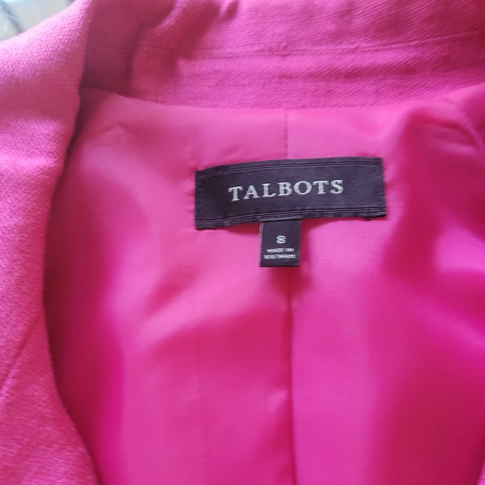 Talbots Women's Pink Linen Jacket 3/4 Sleeves Front Pockets Size 8